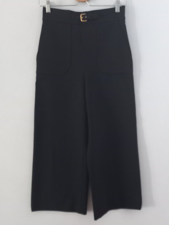 RED Valentino Pants - RED VALENTINO black high waist wide leg dress pants with gold belt buckle